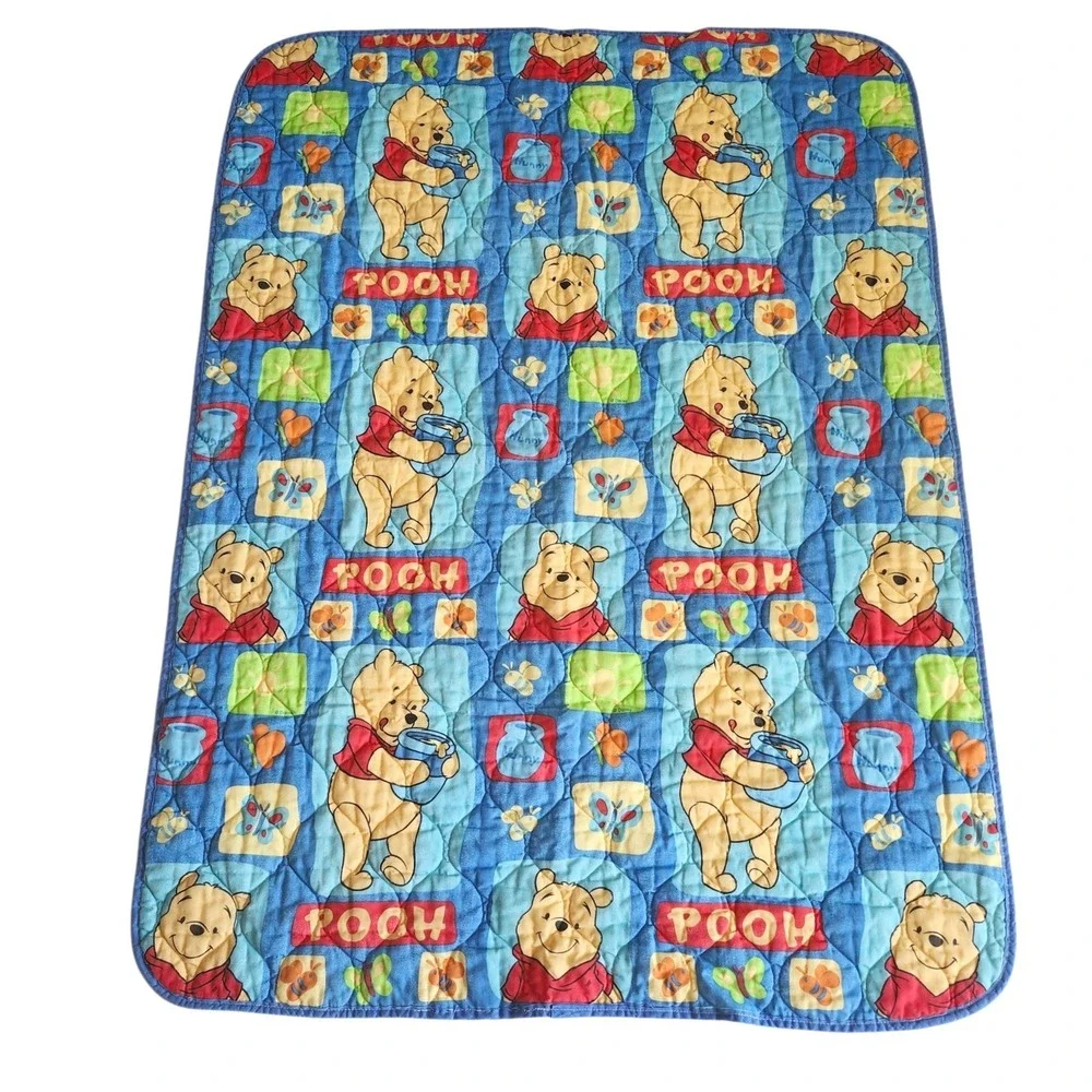 Vintage Disney Winnie the Pooh Quilted Baby Blanket 42x53 Honey Bee Butterfly